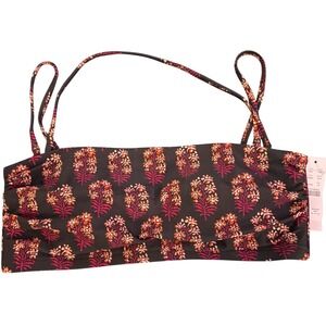 J.Crew Ruched Bandeau Bikini Top M Cocoa Blockprint Convertible Straps NWT